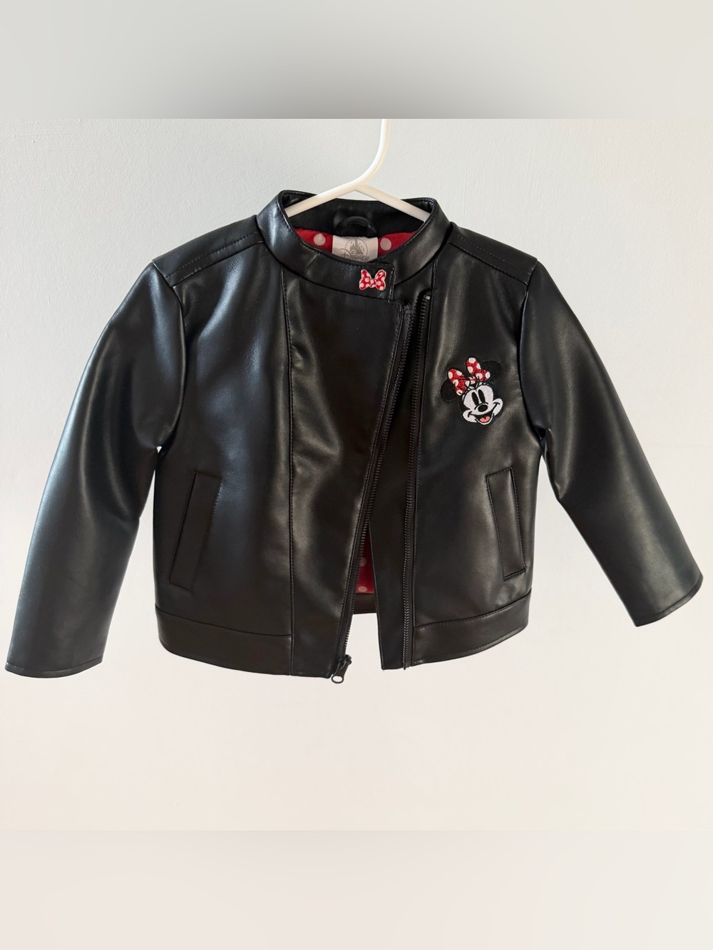 Disney Minnie Mouse Faux Leather Moto Jacket 3T Black NWOT Embroidered Toddler